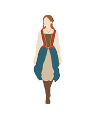Flat vector people and illustration, woman with casual medieval outfit