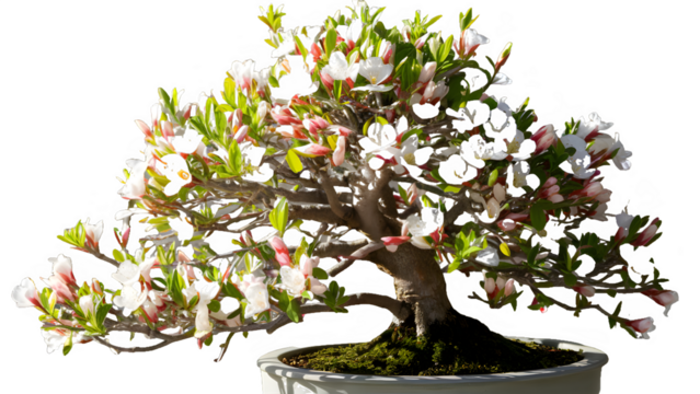 Transparent image of beautiful, blooming bonsai tree