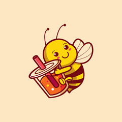 Cute Bee Holding Milk Tea Drink