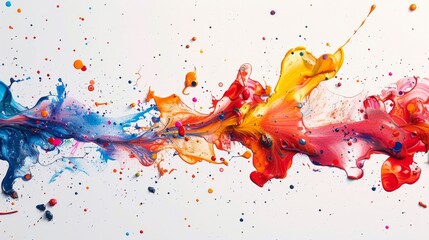 Fototapeta premium Abstract colorful paint splatters and droplets on a white background. AI generative. .