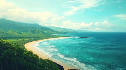 a very beautiful view of the hills and beaches from a height