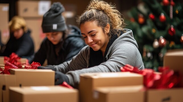 community Christmas event where people gather to pack holiday care packages for the homeless, spreading kindness during the season