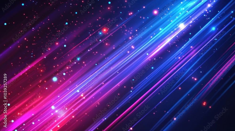 Poster a vibrant abstract background featuring colorful streaks of light and sparkling particles.
