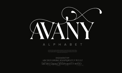 Avany typography beauty fashion elegant minimalist serif italic fonts decorative wedding vintage retro logos. Minimal luxury font alphabet logo. Vector illustration