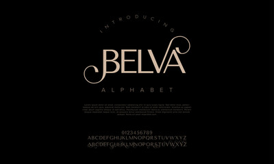 Belva typography beauty fashion elegant minimalist serif italic fonts decorative wedding vintage retro logos. Minimal luxury font alphabet logo. Vector illustration
