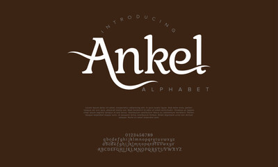 Ankle typography beauty fashion elegant minimalist serif italic fonts decorative wedding vintage retro logos. Minimal luxury font alphabet logo. Vector illustration