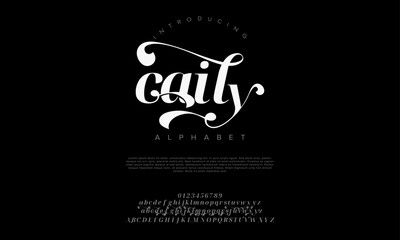 Caily typography beauty fashion elegant minimalist serif italic fonts decorative wedding vintage retro logos. Minimal luxury font alphabet logo. Vector illustration