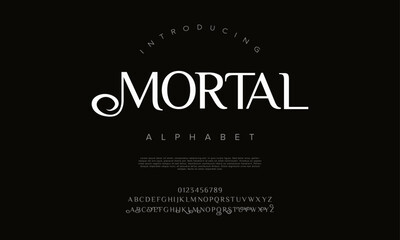 Mortal typography beauty fashion elegant minimalist serif italic fonts decorative wedding vintage retro logos. Minimal luxury font alphabet logo. Vector illustration
