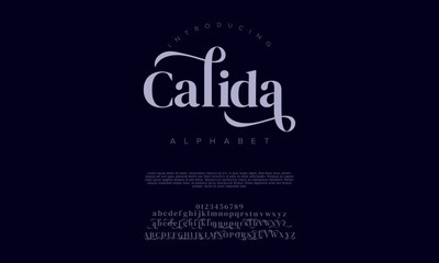 Calida typography beauty fashion elegant minimalist serif italic fonts decorative wedding vintage retro logos. Minimal luxury font alphabet logo. Vector illustration