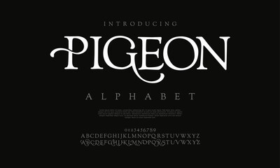 Pigeon typography beauty fashion elegant minimalist serif italic fonts decorative wedding vintage retro logos. Minimal luxury font alphabet logo. Vector illustration