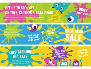 Exciting baby sale banners with up to 50 off toys, clothes and baby gear for family fun at home this season