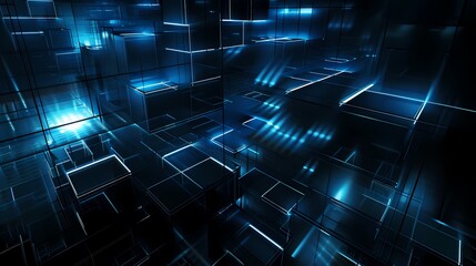 digital technology abstract blue glowing cube poster background

