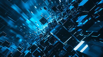 digital technology abstract blue glowing cube poster background

