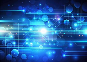 Blue Abstract Technology Background Design with Bokeh Effect, Futuristic Theme, Modern Vector Illustration, Digital Art, Tech Aesthetic, High-Tech Visuals, Creative Graphics