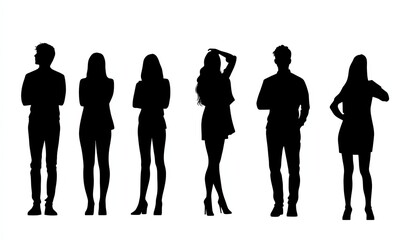 Fototapeta premium Silhouettes of businesspeople standing on a white background, vector design for icons, banners, posters, or flyers.