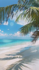 Fototapeta premium Beautiful tropical beach with coconut palm tree. Seascape.
