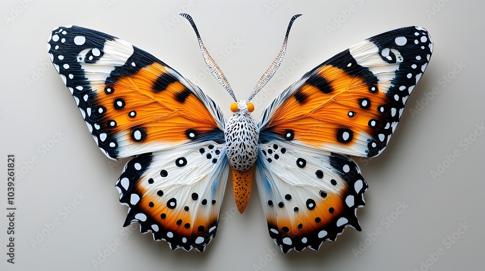 Poster beautifully intricate fractal butterfly wings adorned with intricate symmetrical papercut patterns c