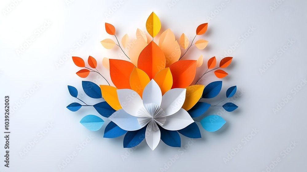 Poster vibrant and symmetrical mandala design with intricate layered paper cut patterns and mirrored fracta