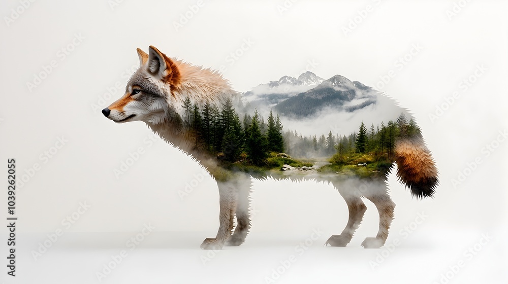 Poster captivating digital featuring a symmetrical wolf silhouette with intricate layered paper cut pattern