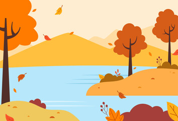 Natural autumn landscape background vector illustration