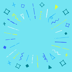 カラフルでポップな手描きの集中線の水色正方形背景