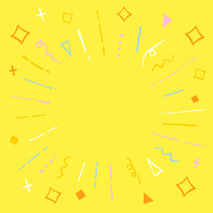 カラフルでポップな手描きの集中線の黄色正方形背景