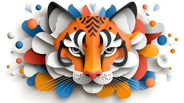 Captivating symmetrical abstract animal face silhouette with intricate layered paper cut patterns showcasing a modern minimalist and creative digital artwork