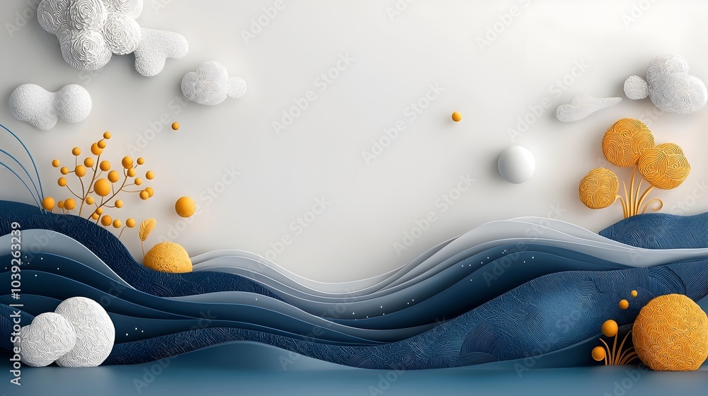 Aufkleber elegant and serene symmetrical ocean wave silhouette design with layered paper cutout details and dy