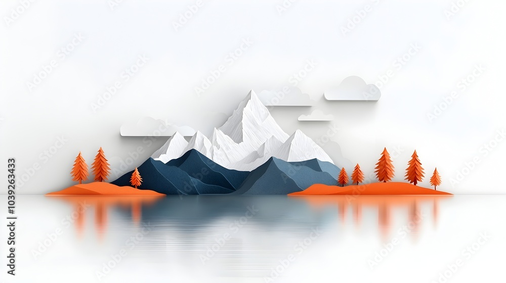 Poster stunning symmetrical mountain range silhouette with mirrored peaks and layered paper cut textures cr