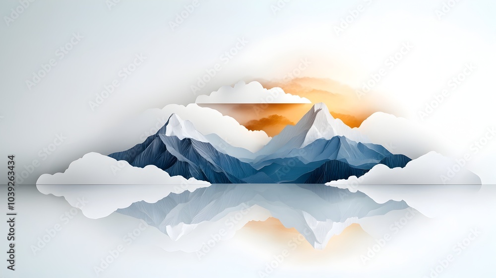 Poster stunning symmetrical mountain range silhouette with mirrored peaks and mesmerizing layered paper cut