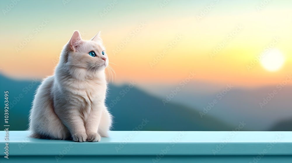 Poster minimalist and elegant symmetrical cat silhouette silhouette in layered paper cut style sitting calm