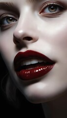Fototapeta premium The Beauty of Red Lipstick Against a Dark Background