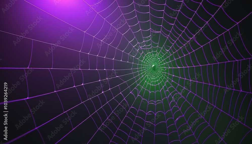 Poster high-quality 3d rendering of a green and violet spider web