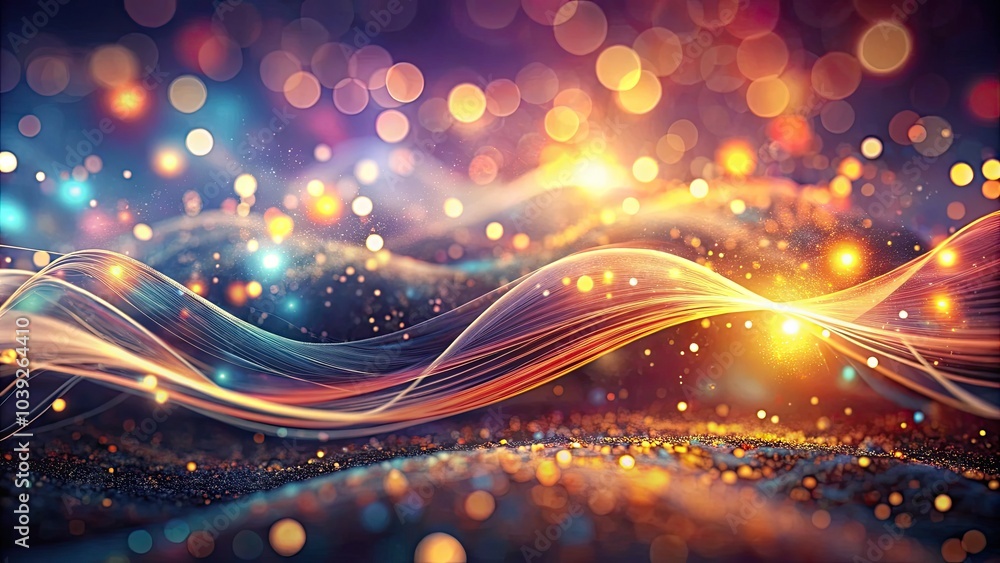 Poster dynamic abstract background with bokeh effect, waves, lines, and particles for modern design, digita