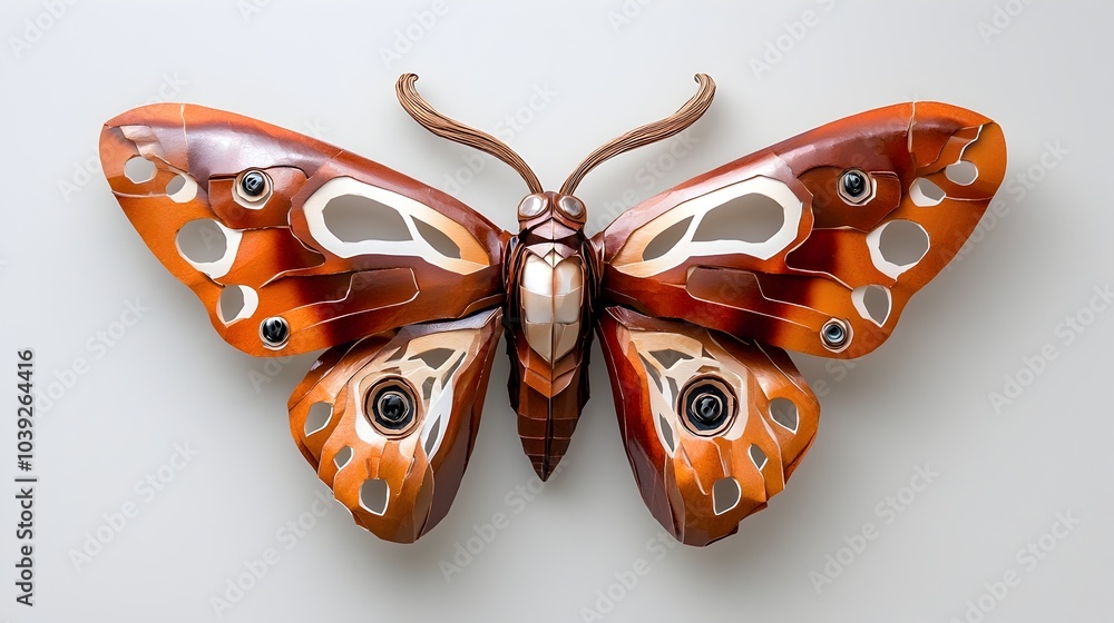 Poster symmetrical butterfly with delicate paper cut wings featuring intricate mirrored patterns and ornate