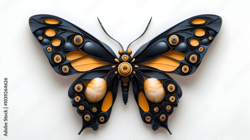 Poster mesmerizing and enchanting symmetrical butterfly silhouette with detailed fractal patterns created t