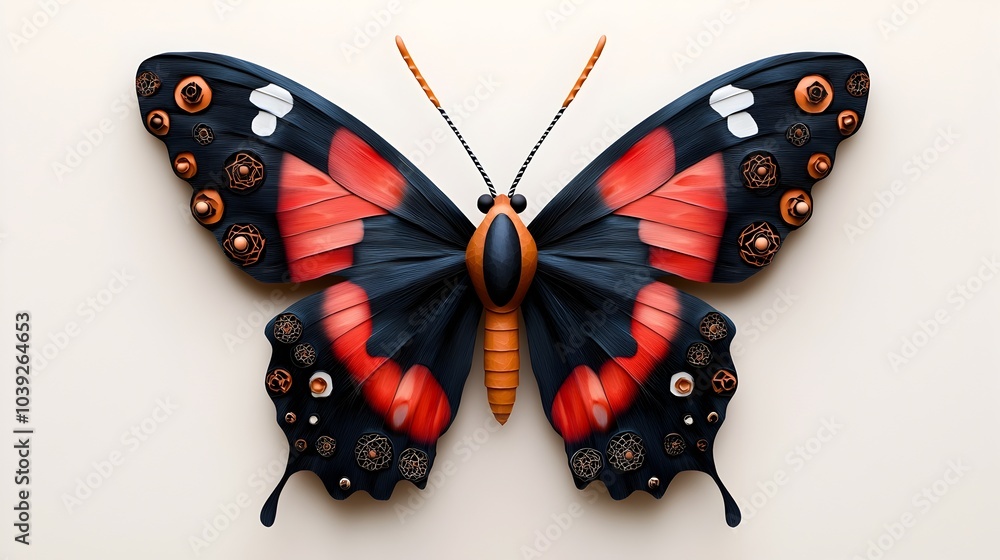 Poster stunning symmetrical butterfly silhouette with intricate layered fractal patterns created through di