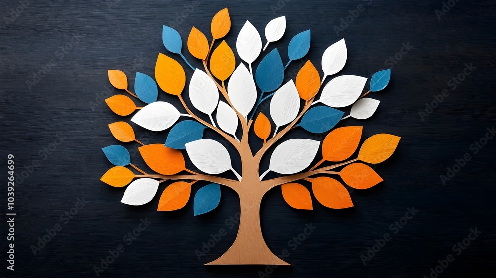 Poster visually striking image of a symmetrical tree with mirrored branches and delicate paper cut leaves s