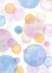 Watercolor painting circle shape or bokeh background on paper. illustration for colorful bokeh and party background, cover, card, banner. Hand painted texture style. vertical