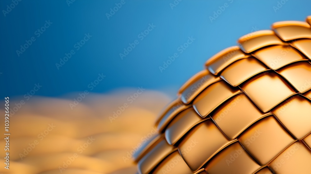 Poster reflective 3d metallic surface with crisscrossing patterns in a luxurious gold finish shiny sleek an