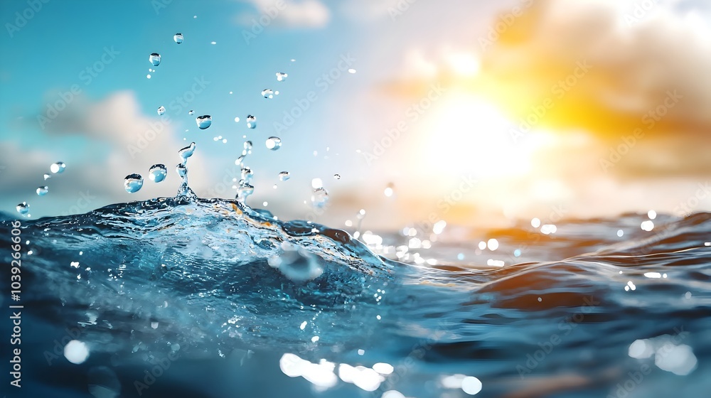 Poster mesmerizing 3d reflective water surface with captivating rippling effects and serene cool blue tones