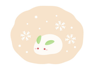 かわいい雪うさぎと雪と雪の結晶のベクターイラスト03