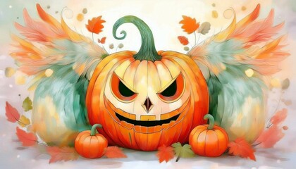 Intricate Watercolor Owl Carving on Pumpkin Lantern