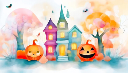 Colorful Haunted House Illustration for Halloween