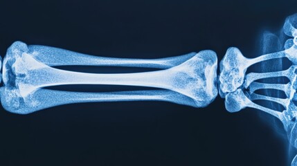 Detailed digital x ray image displaying a fractured bone on a medical monitor screen  The image shows the intricate structure of the broken bone and the surrounding anatomy