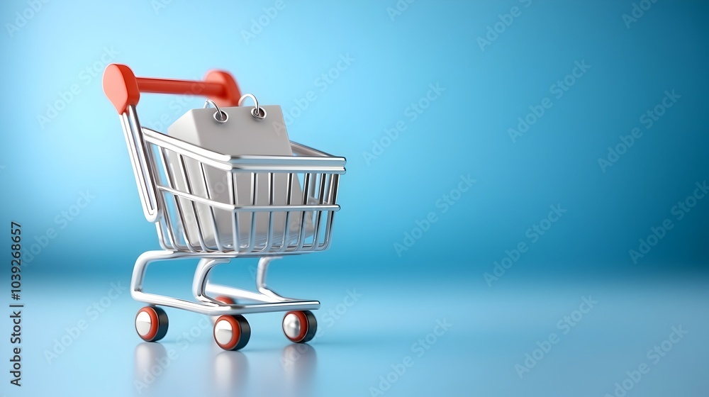 Poster soft neumorphic style shopping cart icon with purple gradient background and 3d pin buttons ideal fo