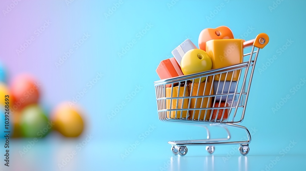 Aufkleber neumorphic styled shopping cart icon with soft 3d pin buttons and purple gradient background designe