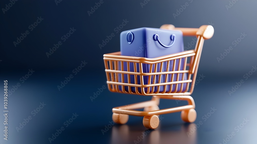 Poster minimalist online shopping cart icon with neumorphic purple gradient buttons and 3d elements creatin