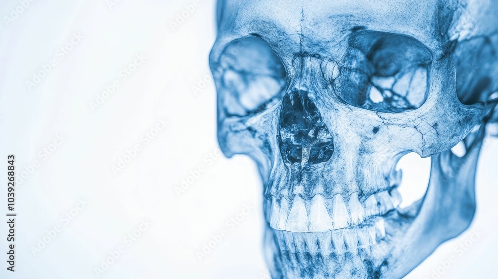Poster detailed skull x ray showcasing intricate bone structure and fractures visible against a transparent