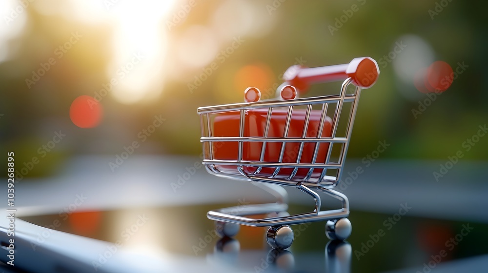 Poster stylish 3d neumorphic shopping cart icon with a gradient purple background featuring clean line outl